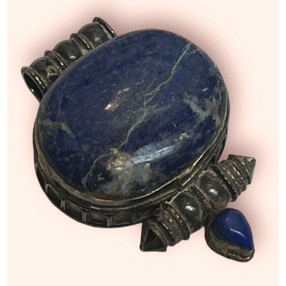 VTG Made In Nepal 925 Sterling Silver Blue Sodalite Pendant Boho 90’s Chunky 23g - Picture 1 of 7